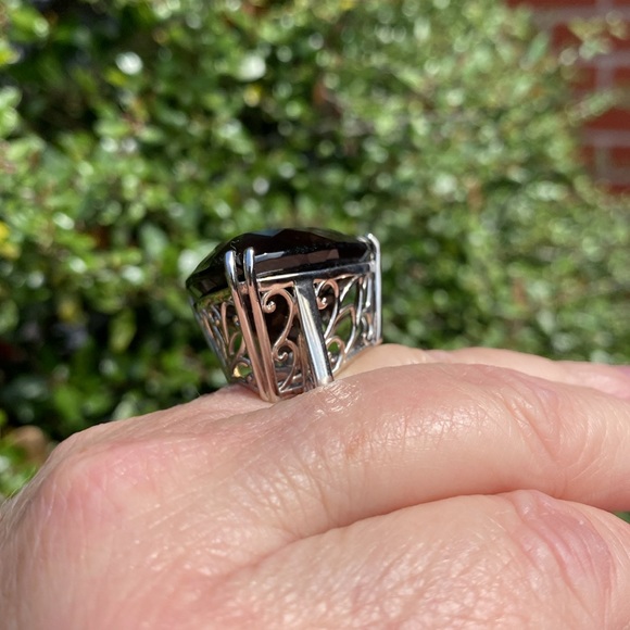 Genuine Trillion Brazilian Smokey Quartz Ring 55 cts. Size 7 - Picture 10 of 11